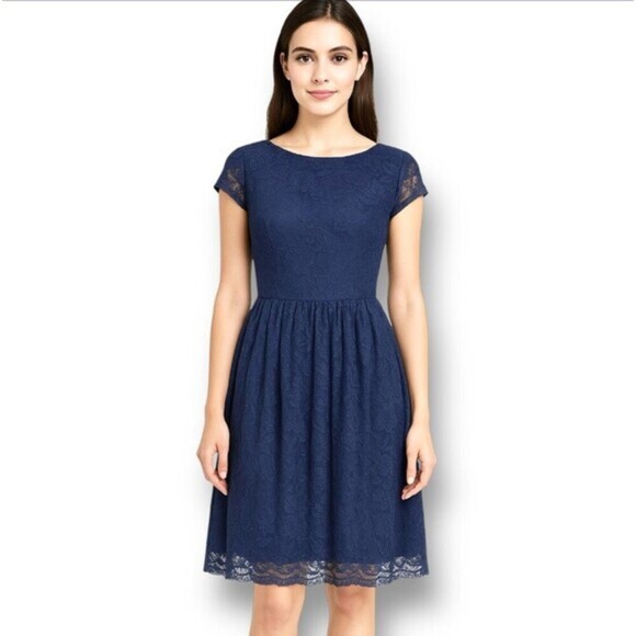 BeryLove M NWT Navy Mini Crochet Lace Overlay Dress Wedding Guest Bridesmaid - Picture 1 of 12